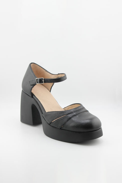 Wonders Chunky Heel Textured Mary Jane